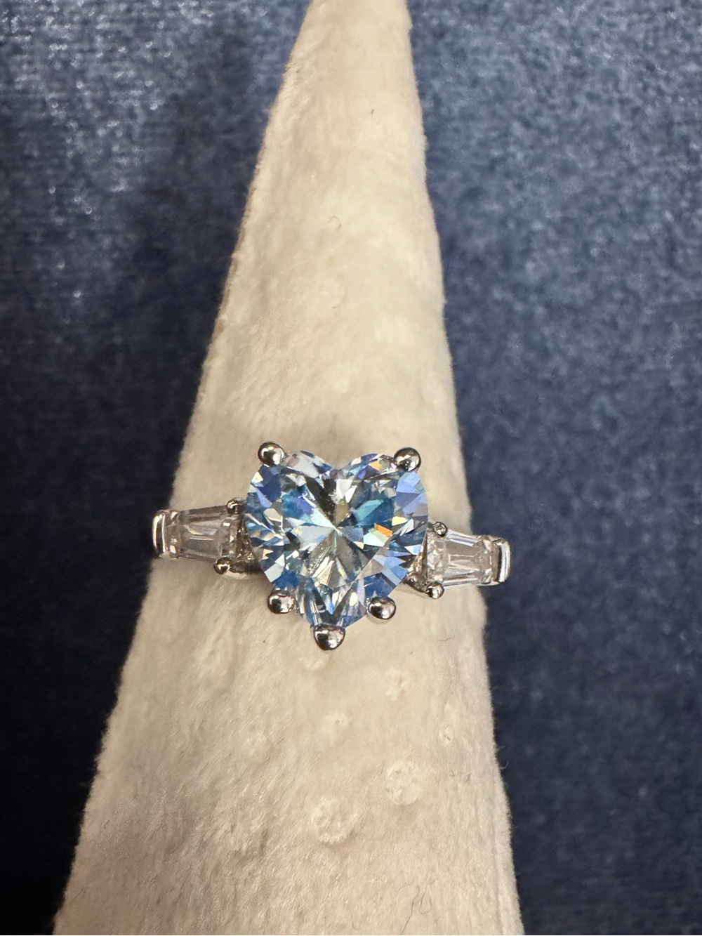 925 blue moissanite heart ring 3 stone engagement promise size 7 new